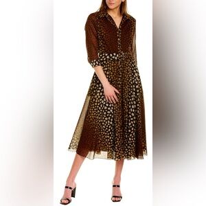 Samantha Sung Black Jaguar Sepia Dot Dress, Size 8